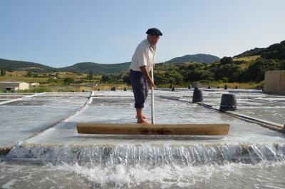 persona trabajando en las salinas